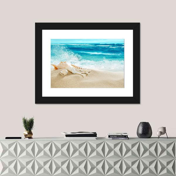 Tropical Beach & Splashing Waves Canvas Wall Art-3 Horizontal-Gallery Wrap-25" x 16"-Tiaracle