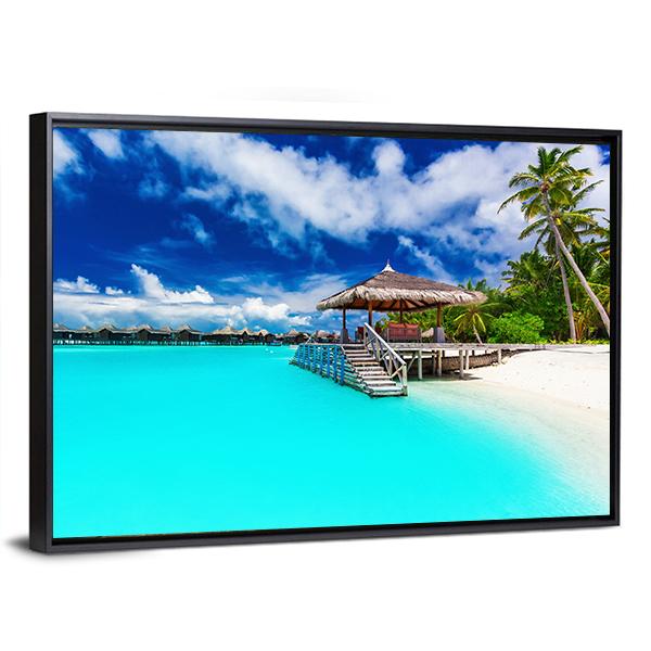 Tropical Beach Under Cloudy Sky Canvas Wall Art-3 Horizontal-Gallery Wrap-25" x 16"-Tiaracle