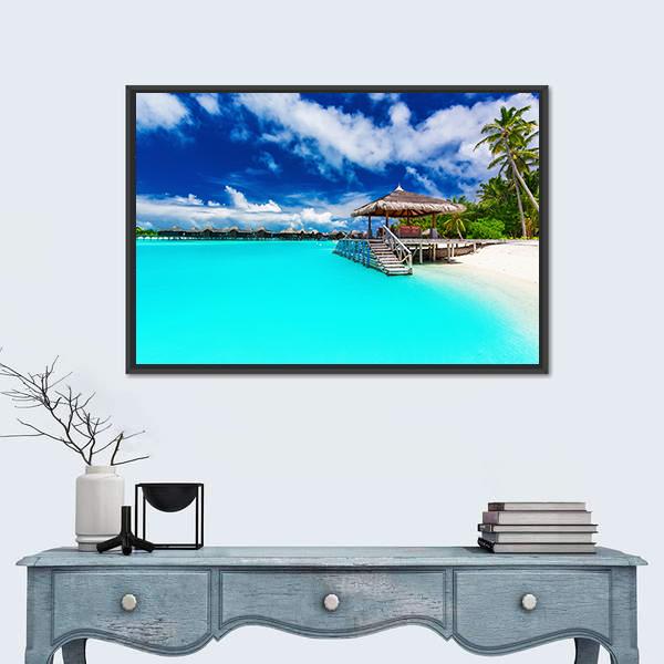 Tropical Beach Under Cloudy Sky Canvas Wall Art-3 Horizontal-Gallery Wrap-25" x 16"-Tiaracle