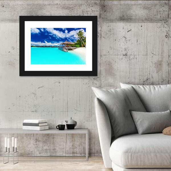 Tropical Beach Under Cloudy Sky Canvas Wall Art-3 Horizontal-Gallery Wrap-25" x 16"-Tiaracle
