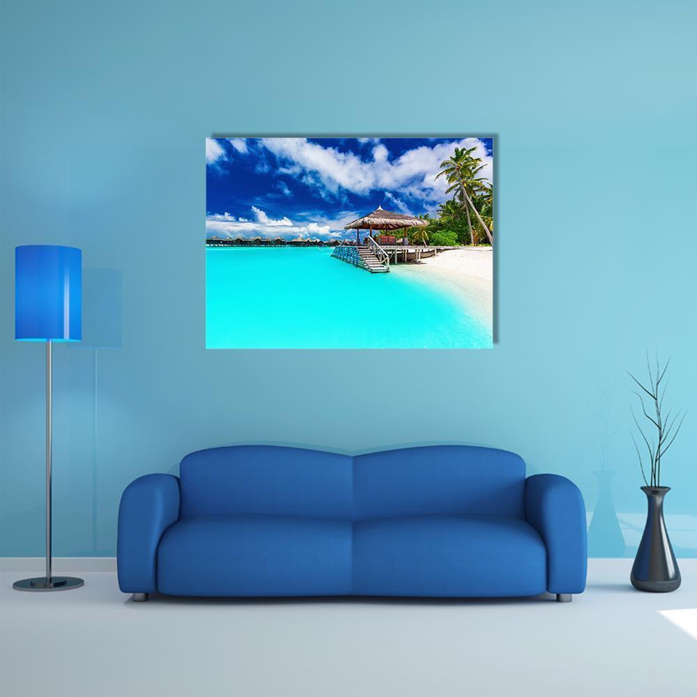 Tropical Beach Under Cloudy Sky Canvas Wall Art-4 Pop-Gallery Wrap-50" x 32"-Tiaracle