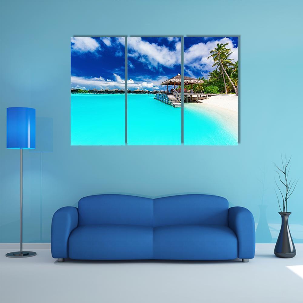 Tropical Beach Under Cloudy Sky Canvas Wall Art-3 Horizontal-Gallery Wrap-37" x 24"-Tiaracle