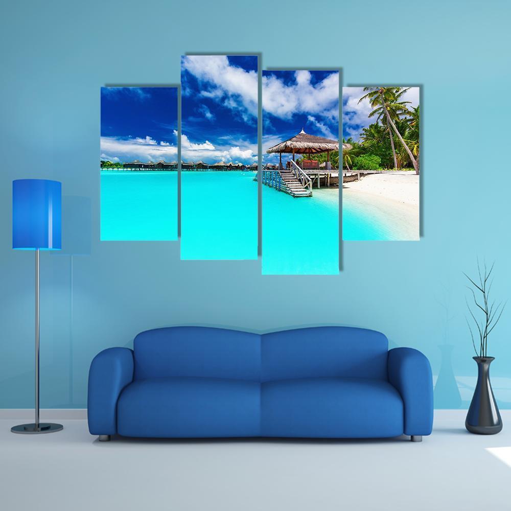 Tropical Beach Under Cloudy Sky Canvas Wall Art-4 Pop-Gallery Wrap-50" x 32"-Tiaracle