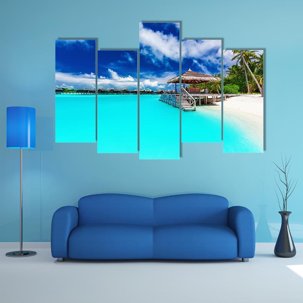 Tropical Beach Under Cloudy Sky Canvas Wall Art-5 Pop-Gallery Wrap-47" x 32"-Tiaracle