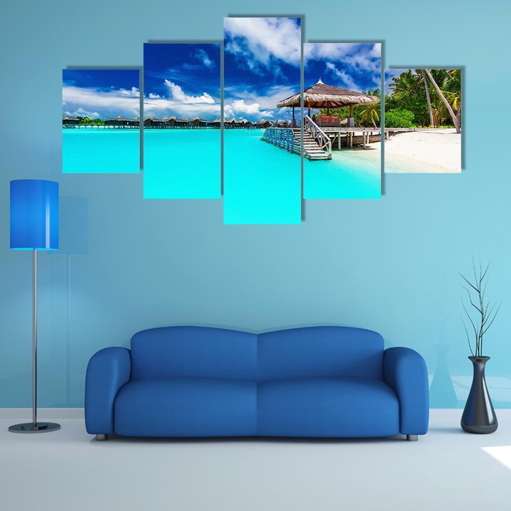 Tropical Beach Under Cloudy Sky Canvas Wall Art-5 Star-Gallery Wrap-62" x 32"-Tiaracle