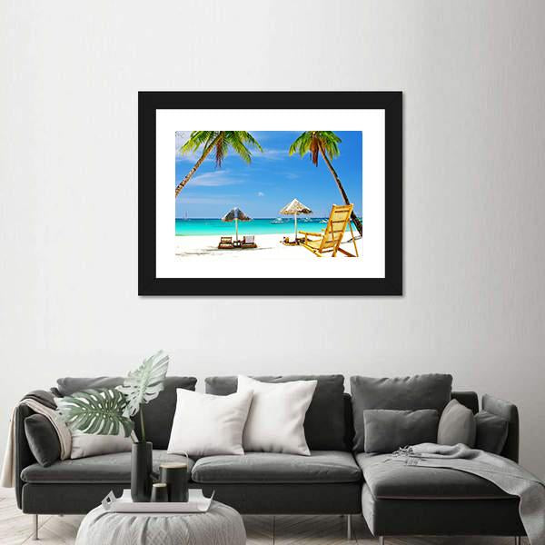 Tropical Beach View Canvas Wall Art-1 Piece-Framed Print-20" x 16"-Tiaracle