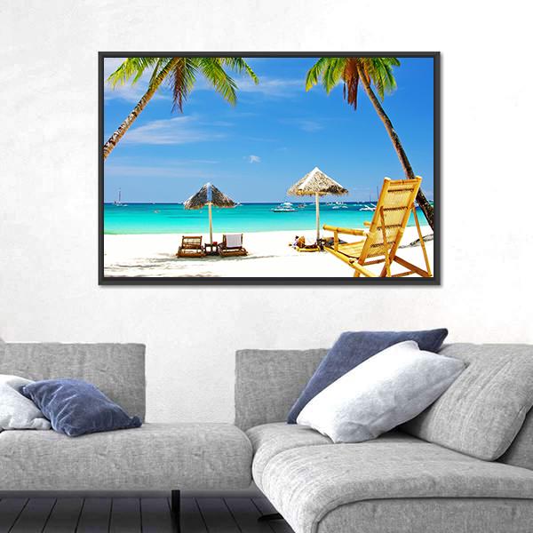 Tropical Beach View Canvas Wall Art-1 Piece-Floating Frame-24" x 16"-Tiaracle