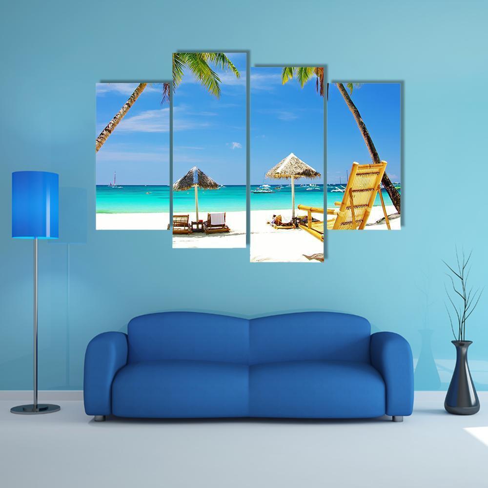 Tropical Beach View Canvas Wall Art-4 Pop-Gallery Wrap-50" x 32"-Tiaracle