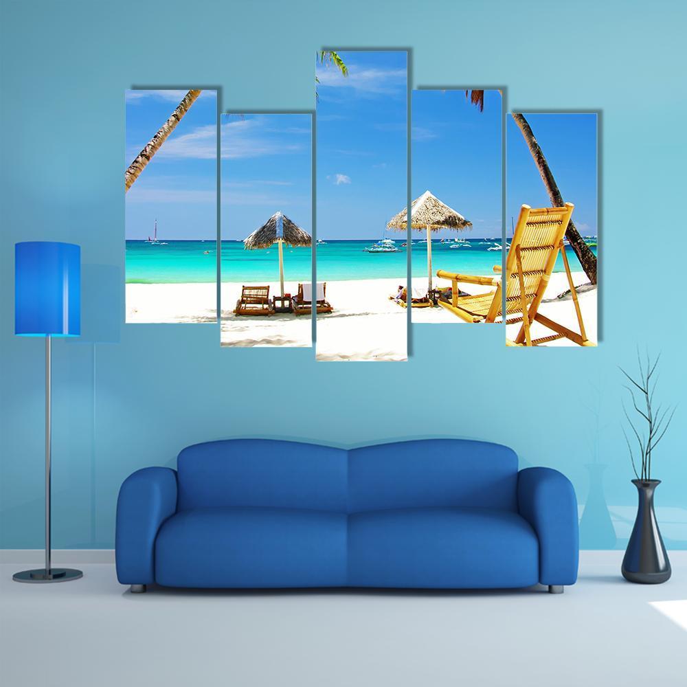 Tropical Beach View Canvas Wall Art-5 Pop-Gallery Wrap-47" x 32"-Tiaracle