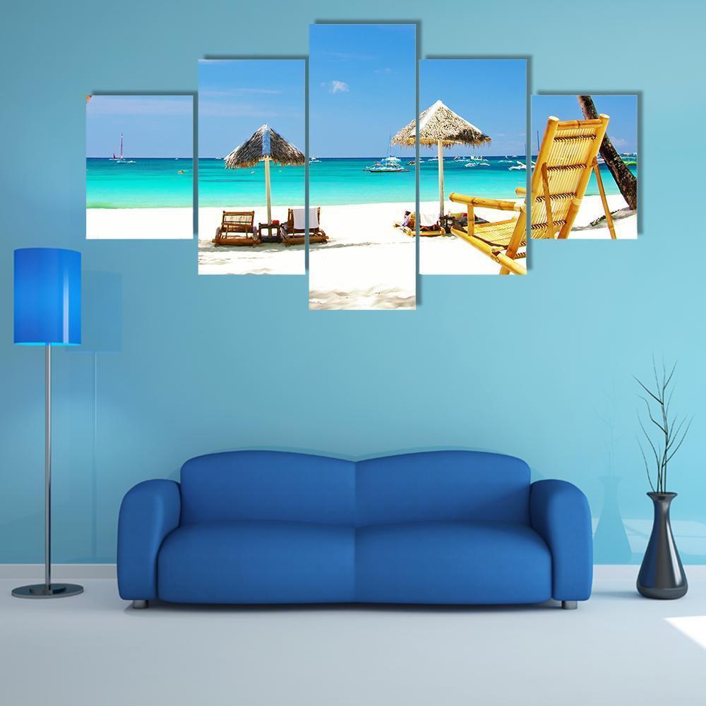Tropical Beach View Canvas Wall Art-5 Star-Gallery Wrap-62" x 32"-Tiaracle