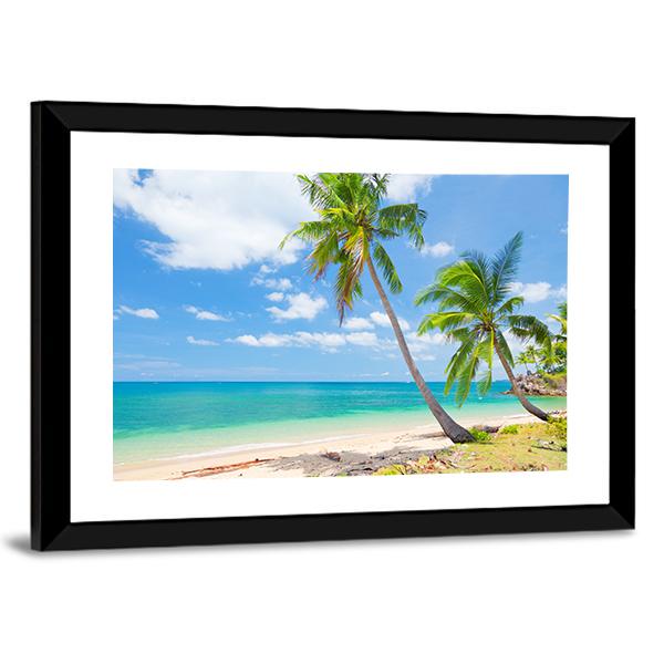Tropical Beach With Coconut Palm Canvas Wall Art-3 Horizontal-Gallery Wrap-25" x 16"-Tiaracle