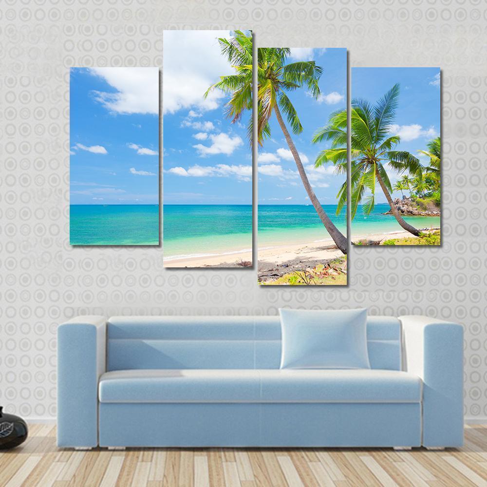 Tropical Beach With Coconut Palm Canvas Wall Art-4 Pop-Gallery Wrap-50" x 32"-Tiaracle
