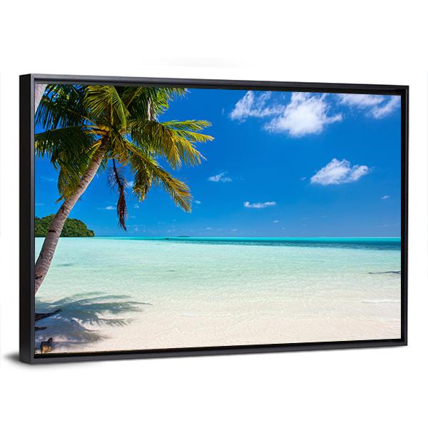 Tropical Beach With Palm Trees At Palau Canvas Wall Art-3 Horizontal-Gallery Wrap-25&quot; x 16&quot;-Tiaracle