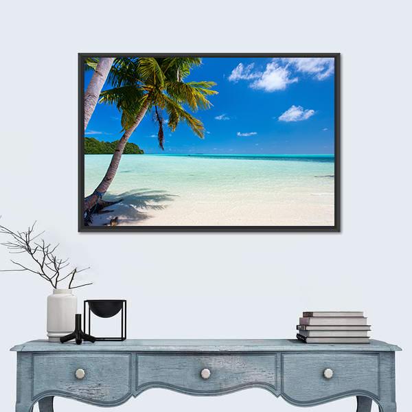 Tropical Beach With Palm Trees At Palau Canvas Wall Art-3 Horizontal-Gallery Wrap-25&quot; x 16&quot;-Tiaracle