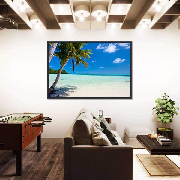 Tropical Beach With Palm Trees At Palau Canvas Wall Art-3 Horizontal-Gallery Wrap-25&quot; x 16&quot;-Tiaracle