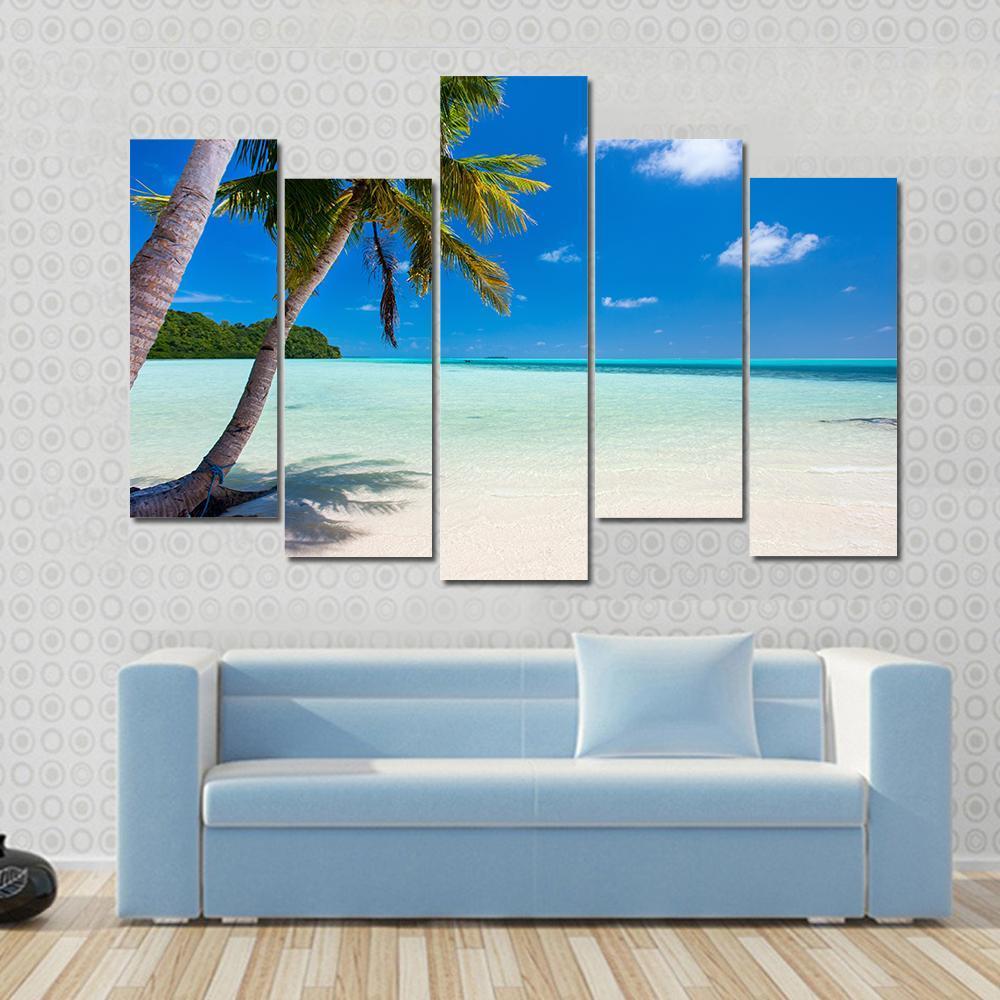 Tropical Beach With Palm Trees At Palau Canvas Wall Art-5 Pop-Gallery Wrap-47&quot; x 32&quot;-Tiaracle