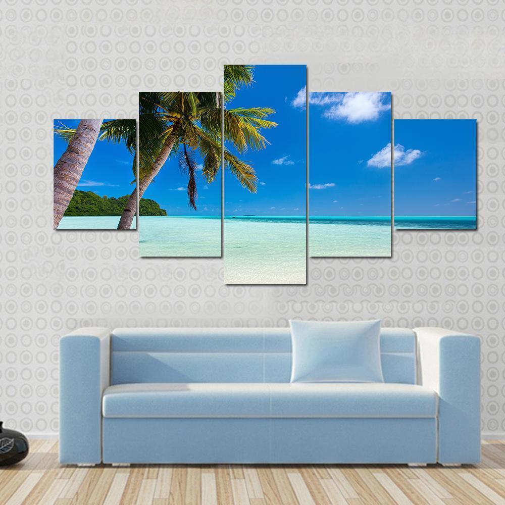 Tropical Beach With Palm Trees At Palau Canvas Wall Art-1 Piece-Gallery Wrap-48" x 32"-Tiaracle