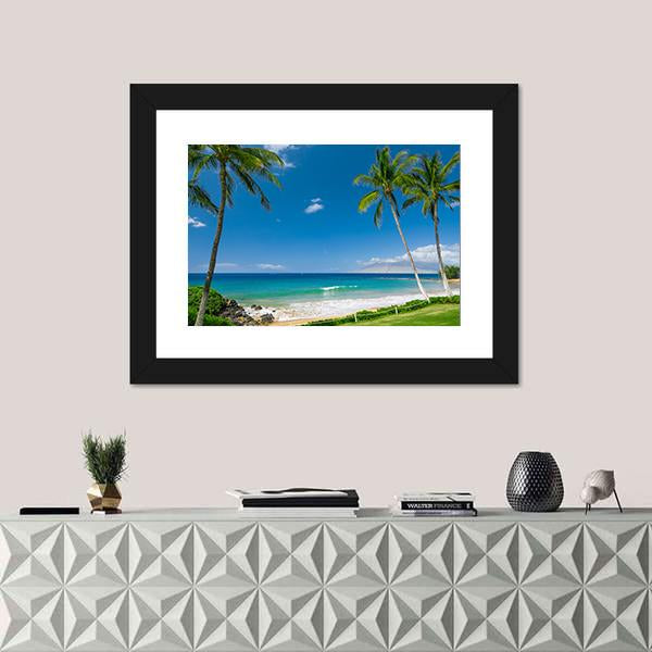 Tropical Beach With Palm Trees Canvas Wall Art-3 Horizontal-Gallery Wrap-25" x 16"-Tiaracle