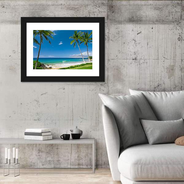 Tropical Beach With Palm Trees Canvas Wall Art-3 Horizontal-Gallery Wrap-25" x 16"-Tiaracle