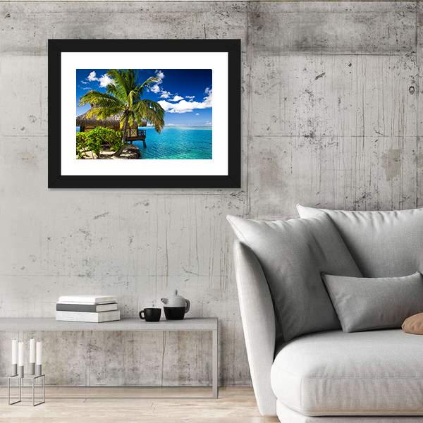 Tropical Bungalow &amp; Palm Tree Canvas Wall Art-3 Horizontal-Gallery Wrap-25&quot; x 16&quot;-Tiaracle