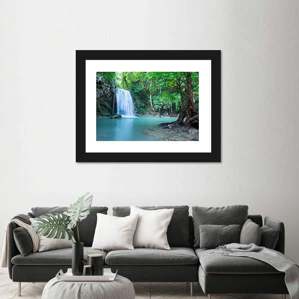 Tropical Erawan Waterfall Canvas Wall Art-1 Piece-Framed Print-20" x 16"-Tiaracle