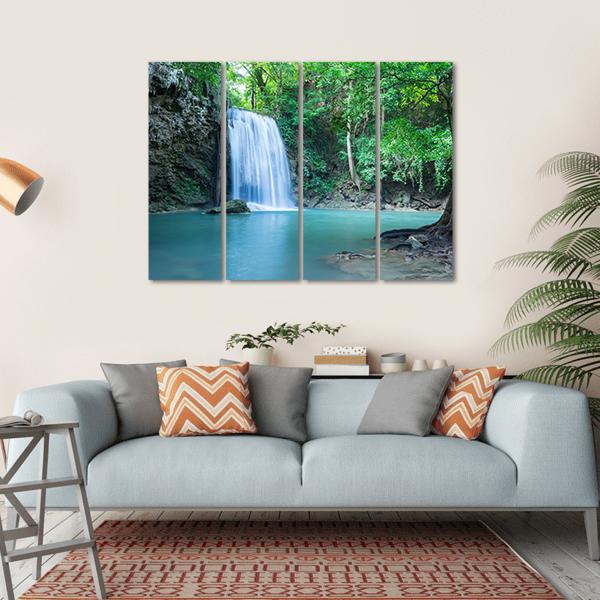 Tropical Erawan Waterfall Canvas Wall Art-4 Horizontal-Gallery Wrap-34" x 24"-Tiaracle