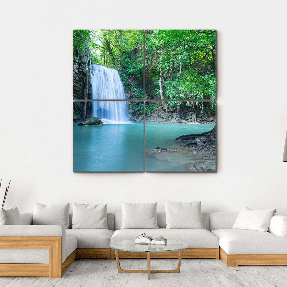 Tropical Erawan Waterfall Canvas Wall Art-4 Square-Gallery Wrap-17" x 17"-Tiaracle