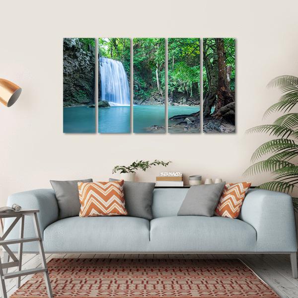Tropical Erawan Waterfall Canvas Wall Art-5 Horizontal-Gallery Wrap-22" x 12"-Tiaracle