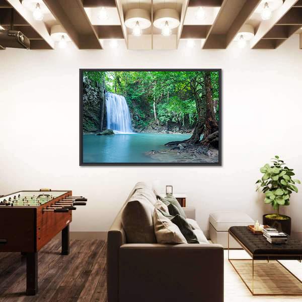 Tropical Erawan Waterfall Canvas Wall Art-5 Horizontal-Gallery Wrap-22" x 12"-Tiaracle
