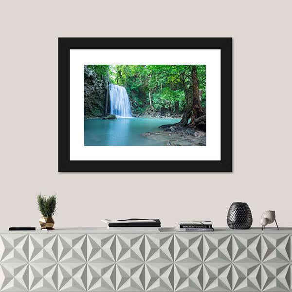 Tropical Erawan Waterfall Canvas Wall Art-5 Horizontal-Gallery Wrap-22" x 12"-Tiaracle