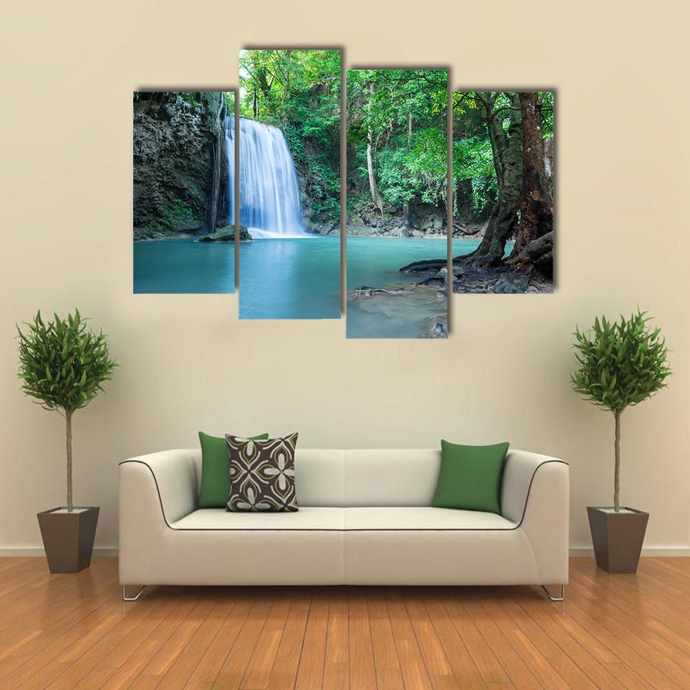 Tropical Erawan Waterfall Canvas Wall Art-4 Pop-Gallery Wrap-50" x 32"-Tiaracle