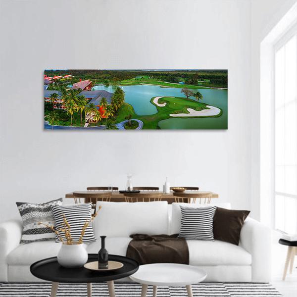 Tropical Golf Course In Dominican Republic Panoramic Canvas Wall Art-3 Piece-25" x 08"-Tiaracle