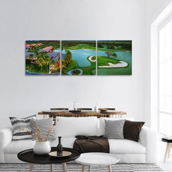 Tropical Golf Course In Dominican Republic Panoramic Canvas Wall Art-3 Piece-25" x 08"-Tiaracle