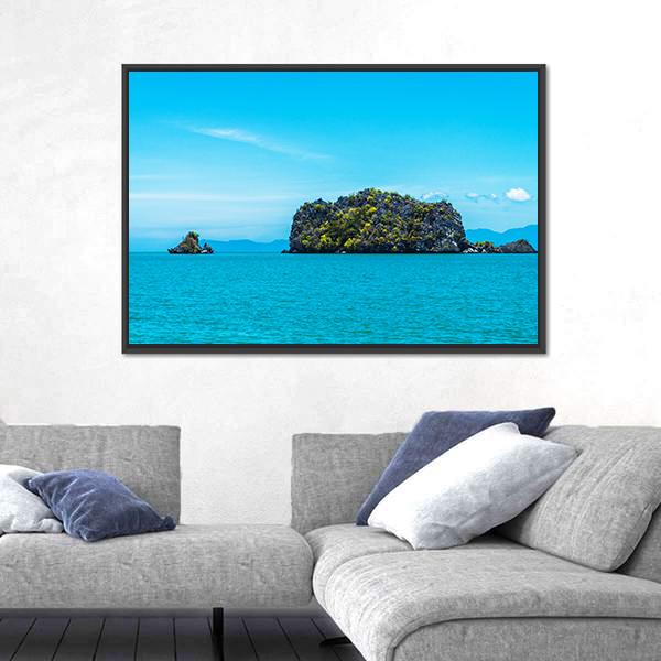 Tropical Island And Ocean Canvas Wall Art-1 Piece-Floating Frame-24" x 16"-Tiaracle