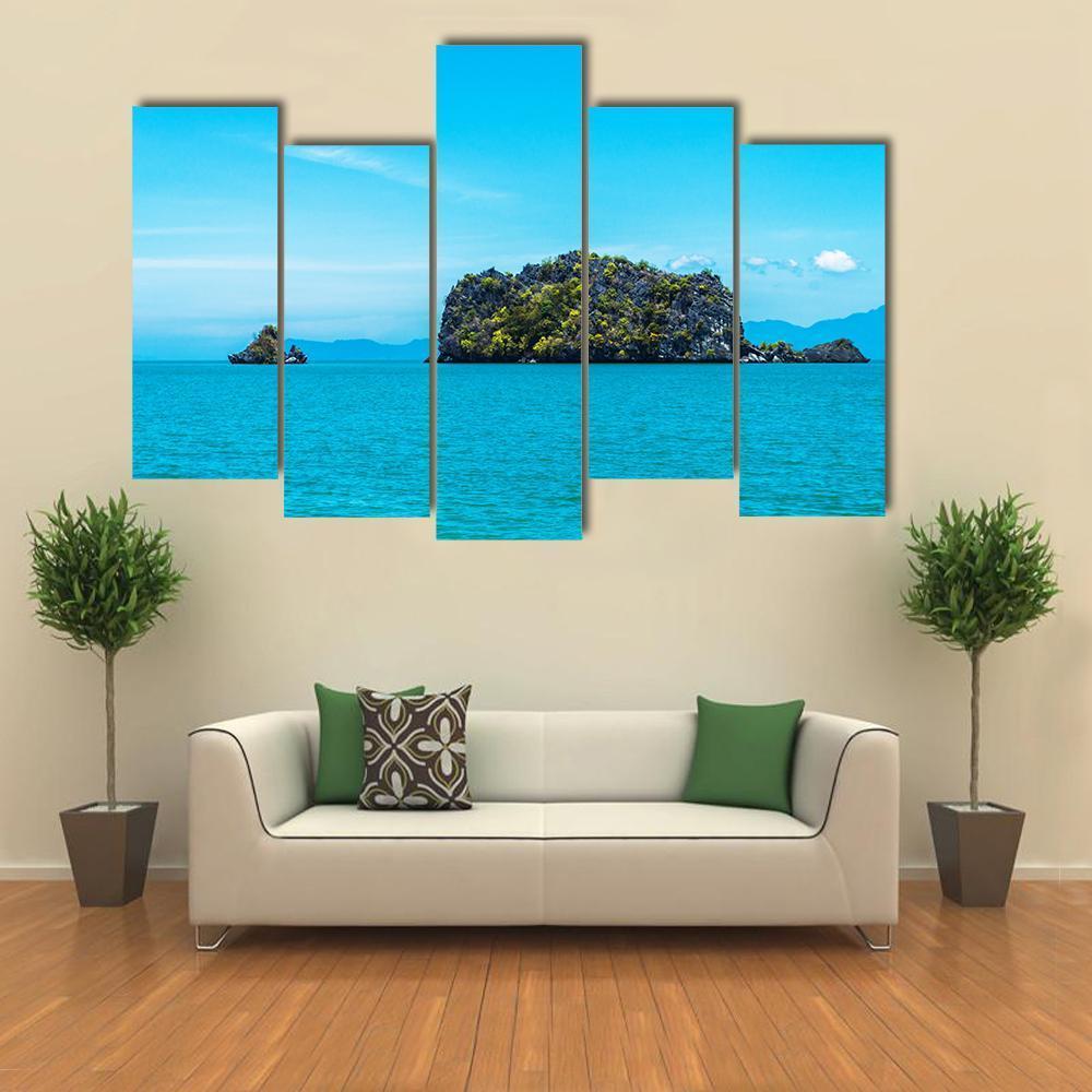 Tropical Island And Ocean Canvas Wall Art-5 Pop-Gallery Wrap-47" x 32"-Tiaracle