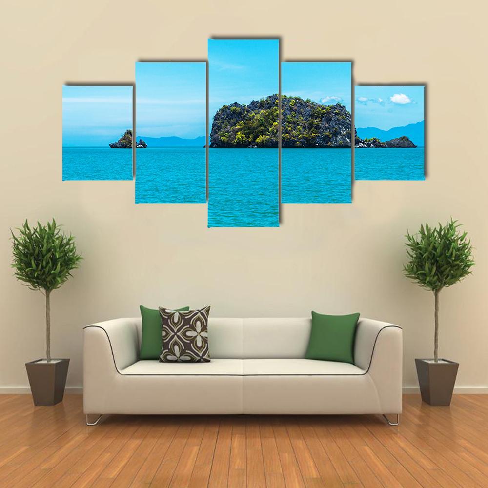 Tropical Island And Ocean Canvas Wall Art-5 Star-Gallery Wrap-62" x 32"-Tiaracle