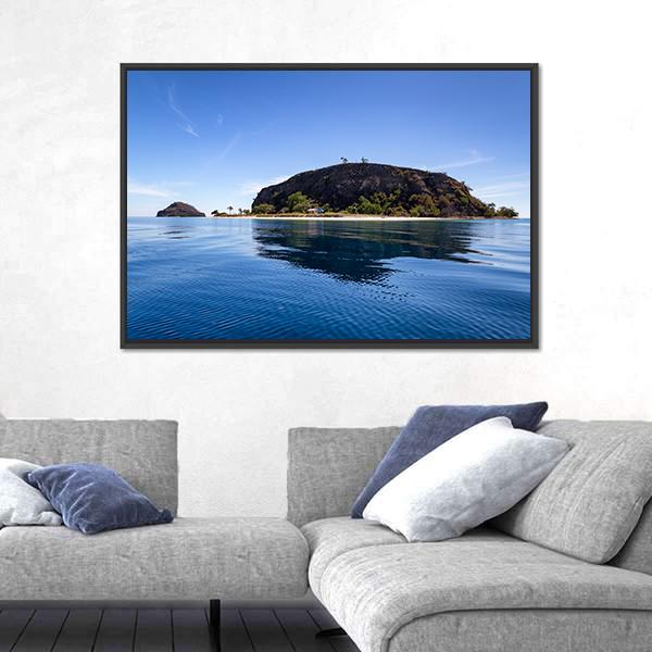 Tropical Island And Small Beach Canvas Wall Art-1 Piece-Floating Frame-24" x 16"-Tiaracle
