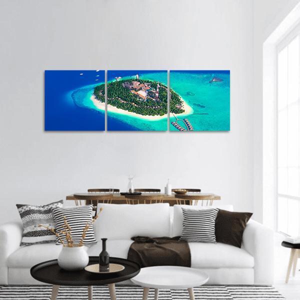 Tropical Island At Maldives Panoramic Canvas Wall Art-3 Piece-25" x 08"-Tiaracle