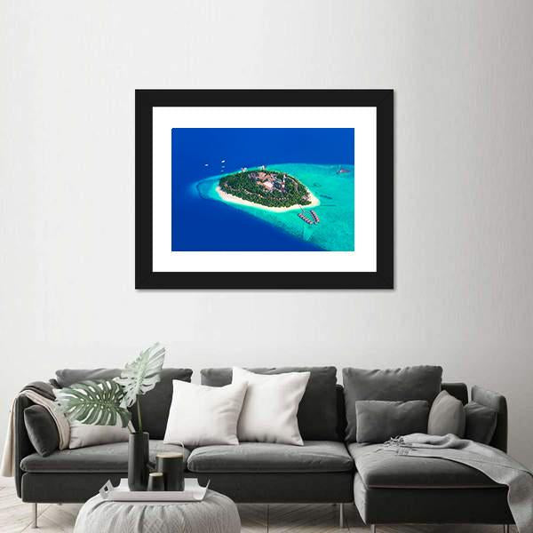 Tropical Island At Maldives View Canvas Wall Art-1 Piece-Framed Print-20" x 16"-Tiaracle