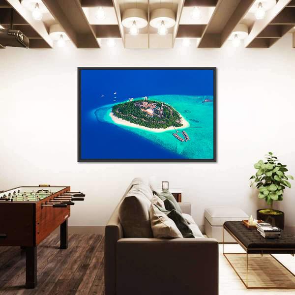 Tropical Island At Maldives View Canvas Wall Art-3 Horizontal-Gallery Wrap-25&quot; x 16&quot;-Tiaracle