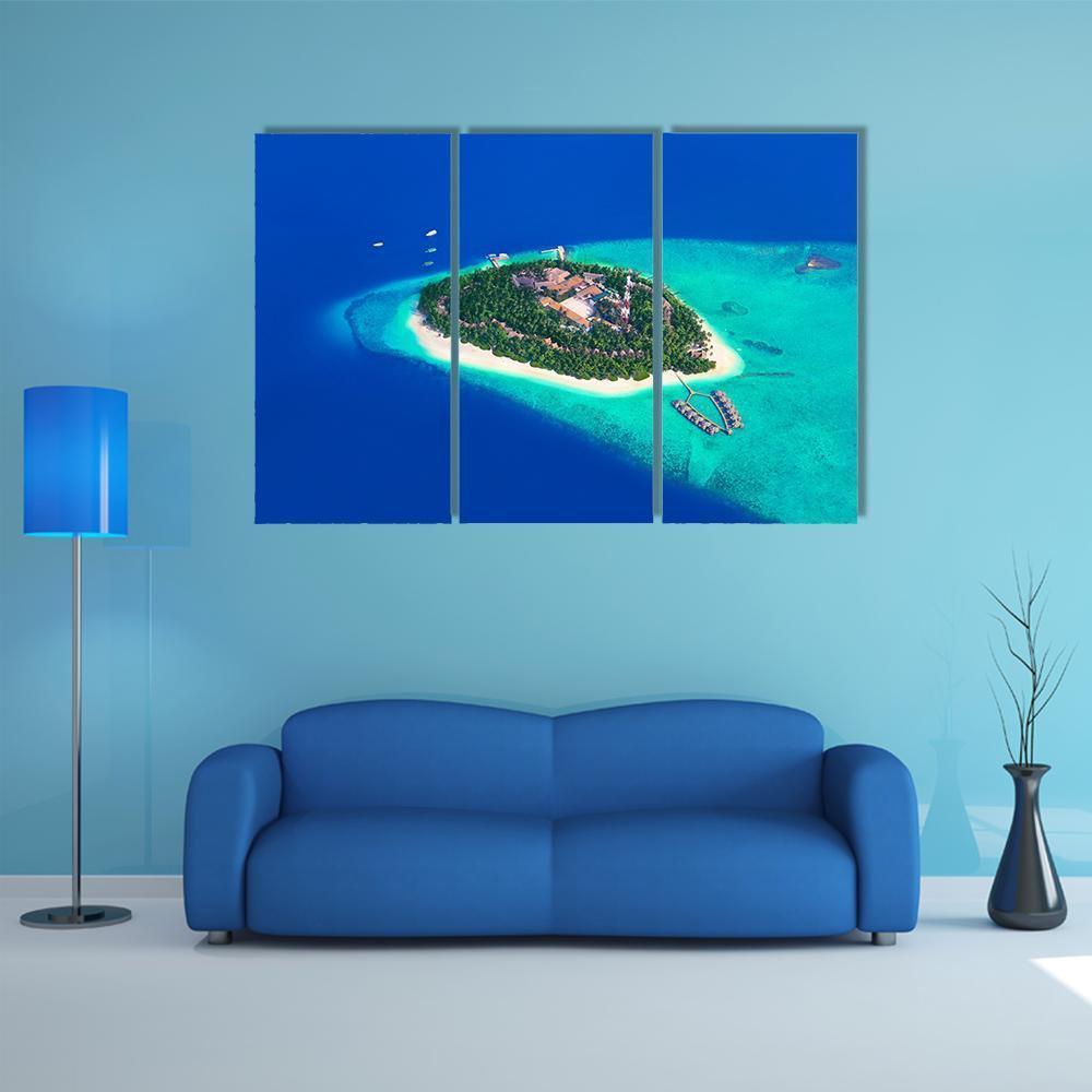 Tropical Island At Maldives View Canvas Wall Art-3 Horizontal-Gallery Wrap-37&quot; x 24&quot;-Tiaracle