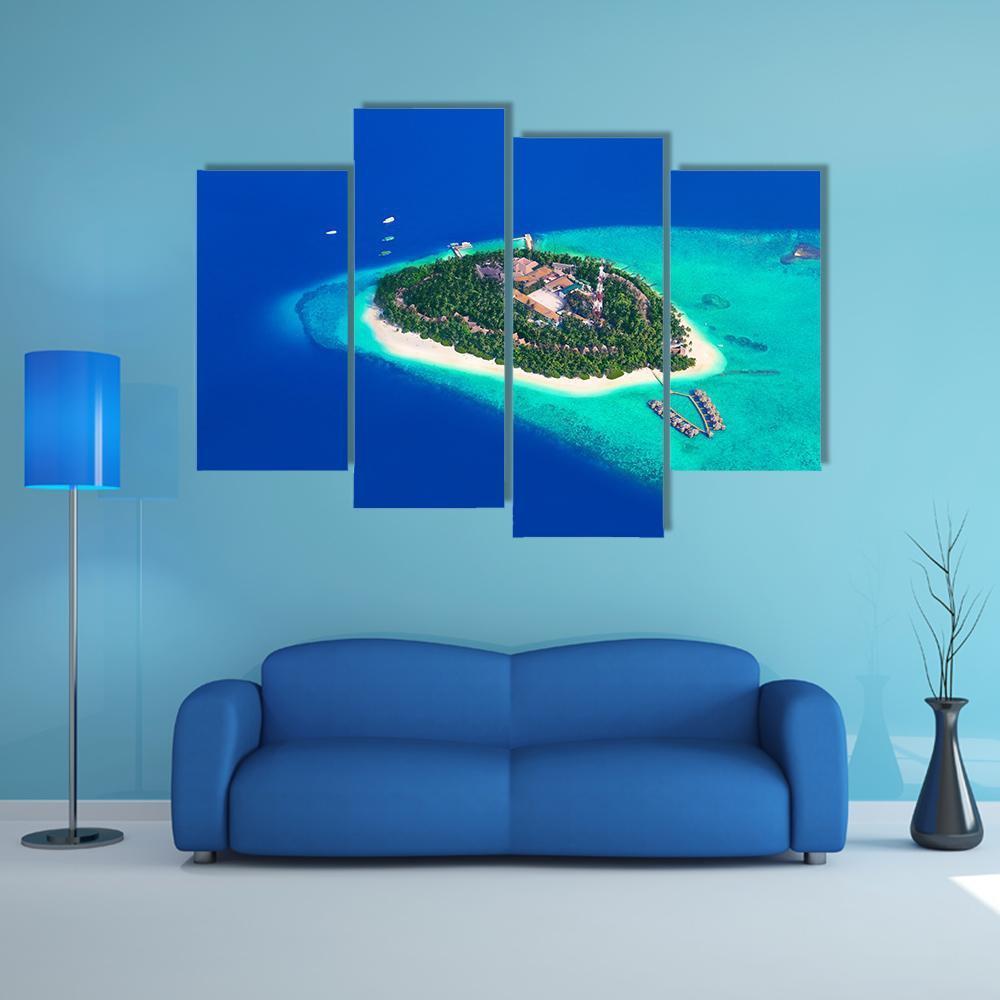 Tropical Island At Maldives View Canvas Wall Art-4 Pop-Gallery Wrap-50" x 32"-Tiaracle