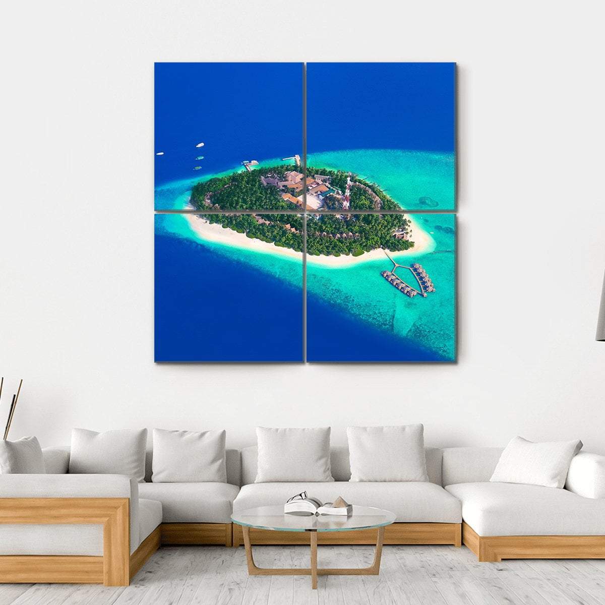 Tropical Island At Maldives View Canvas Wall Art-4 Square-Gallery Wrap-17" x 17"-Tiaracle