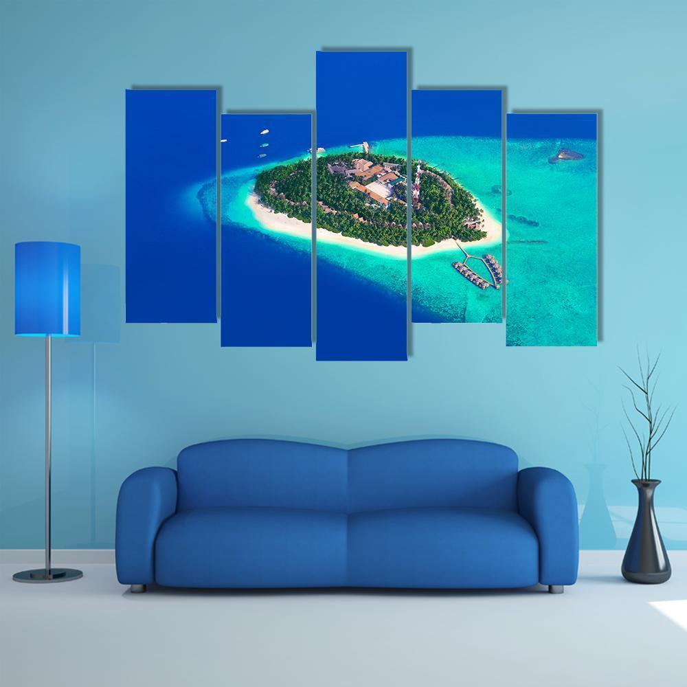Tropical Island At Maldives View Canvas Wall Art-5 Pop-Gallery Wrap-47&quot; x 32&quot;-Tiaracle