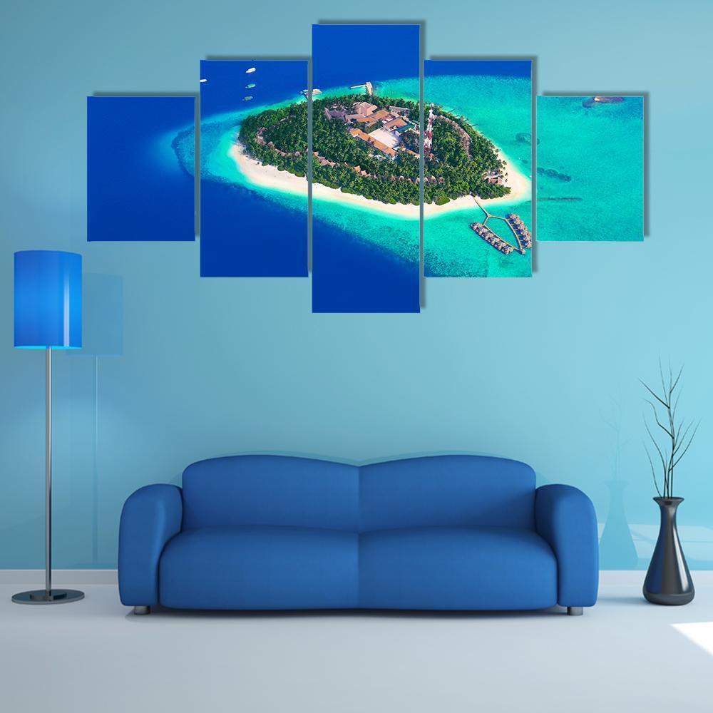 Tropical Island At Maldives View Canvas Wall Art-4 Pop-Gallery Wrap-50" x 32"-Tiaracle