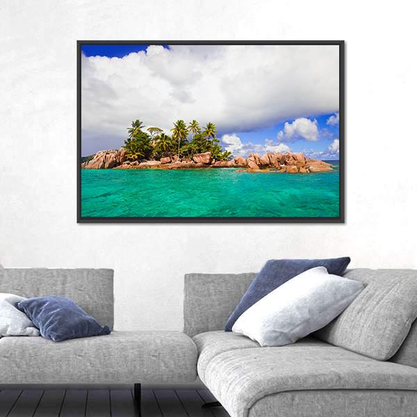 Tropical Island At Seychelles Canvas Wall Art-1 Piece-Floating Frame-24" x 16"-Tiaracle