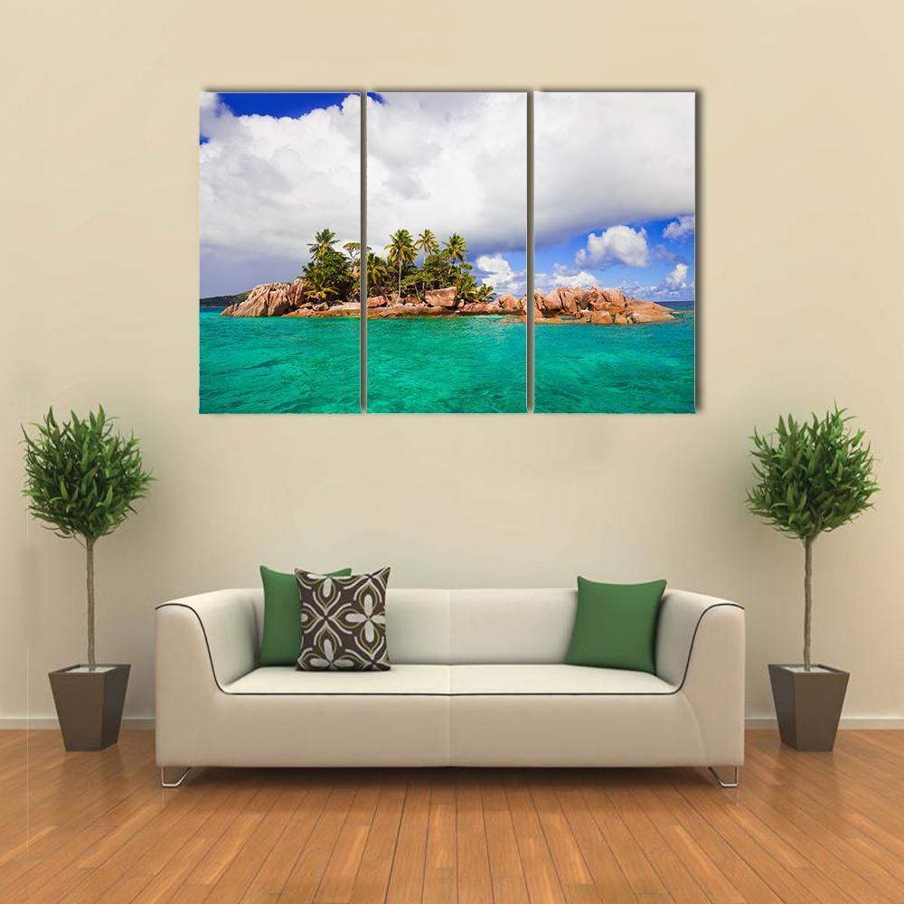 Tropical Island At Seychelles Canvas Wall Art-3 Horizontal-Gallery Wrap-37" x 24"-Tiaracle