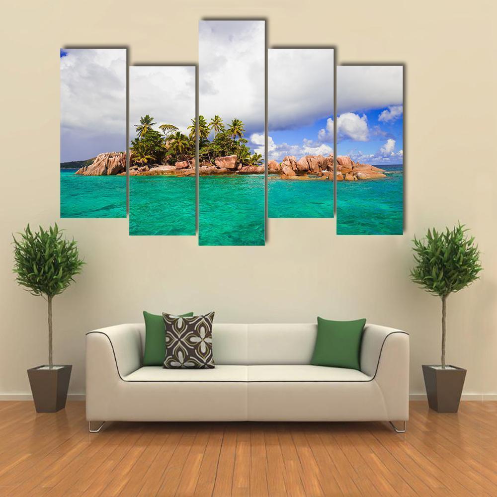 Tropical Island At Seychelles Canvas Wall Art-5 Pop-Gallery Wrap-47" x 32"-Tiaracle