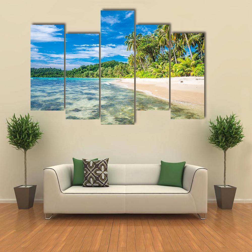 Tropical Island Beach In Koh Kood Canvas Wall Art-5 Pop-Gallery Wrap-47" x 32"-Tiaracle