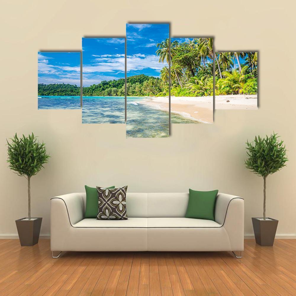 Tropical Island Beach In Koh Kood Canvas Wall Art-5 Star-Gallery Wrap-62" x 32"-Tiaracle